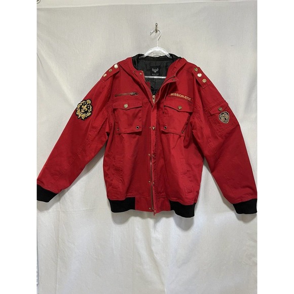 Basic Code Mens Jacket Red Size 2XL Full Zip Patches Hoodie 100% Cotton - Picture 1 of 14